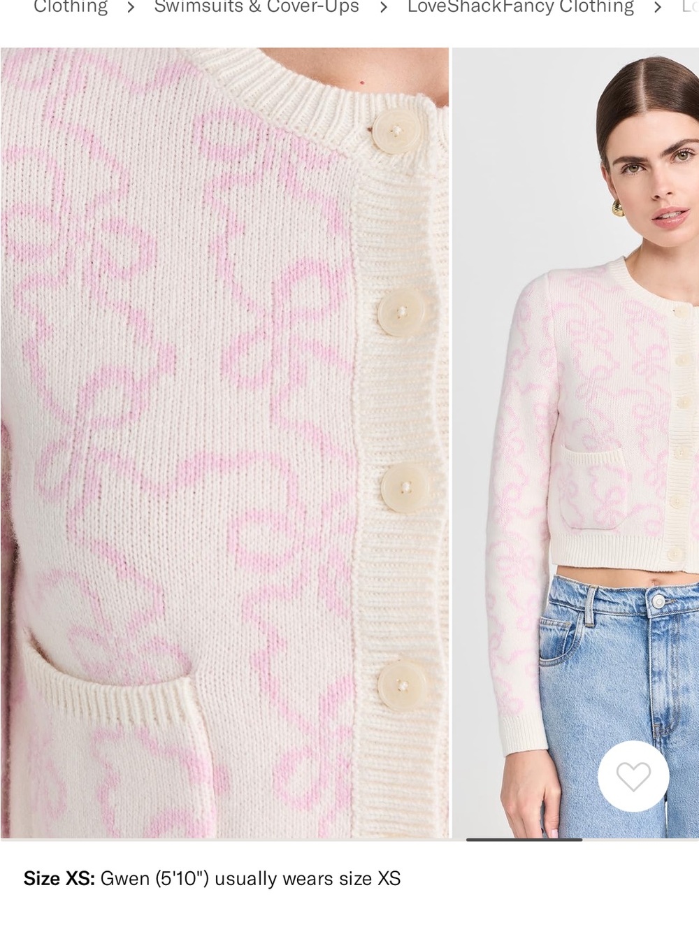 LoveShackFancy Large Veronica cardigan Cream & Pink Patterned Button Cardigan - Picture 4 of 13